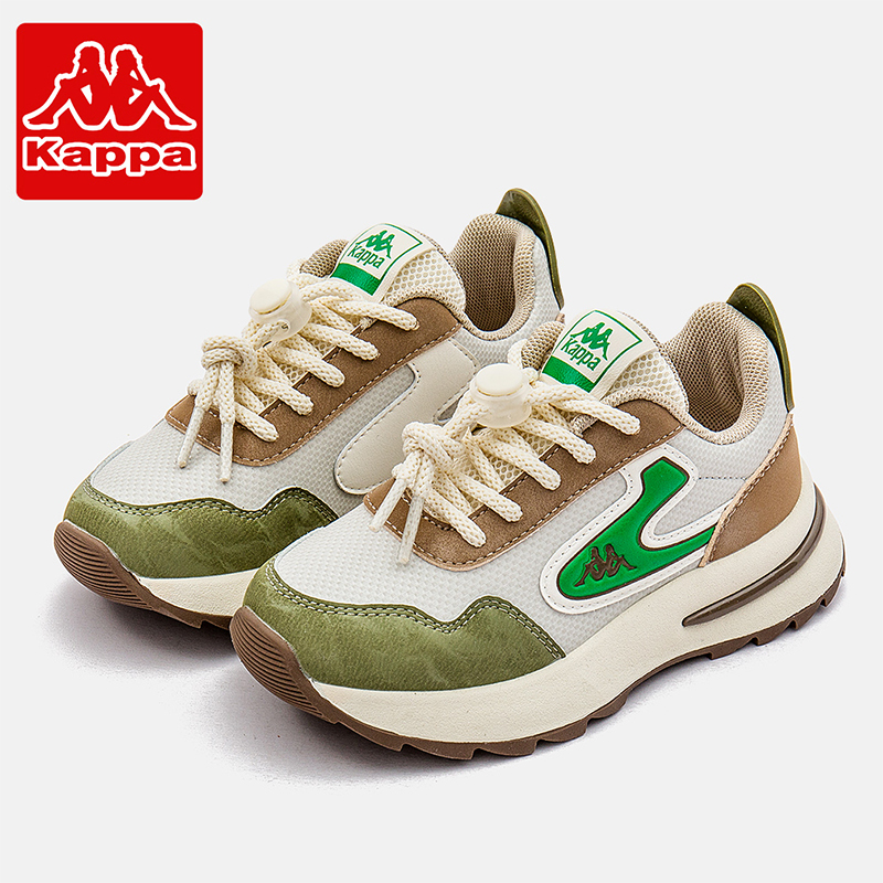 Kappa Kids儿童鞋子男童春秋款皮面运动鞋中大童女童老爹鞋小学生耐磨防滑小白鞋