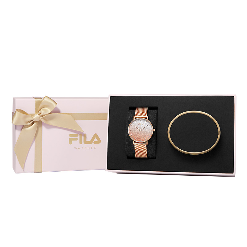 【赠送精美手镯】意大利FILA斐乐手表时尚简约渐变防水精致小巧钢带腕表 礼盒装 6072