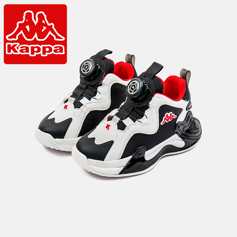 Kappa Kids儿童鞋子中大童旋转纽扣篮球鞋男童运动鞋女童皮面鞋子秋冬季新款学生鞋子