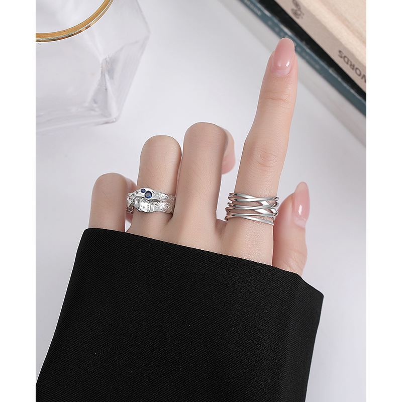 锡纸纹理镶钻戒指女s925纯银ins小众设计轻奢高级冷淡风指环手饰