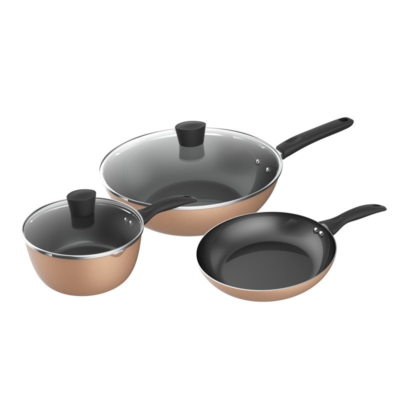 MIDEA/美的 锅具套装不粘三件套锅SL0303不粘锅麦饭石色炒锅/煎锅/汤锅 聚能加厚底
