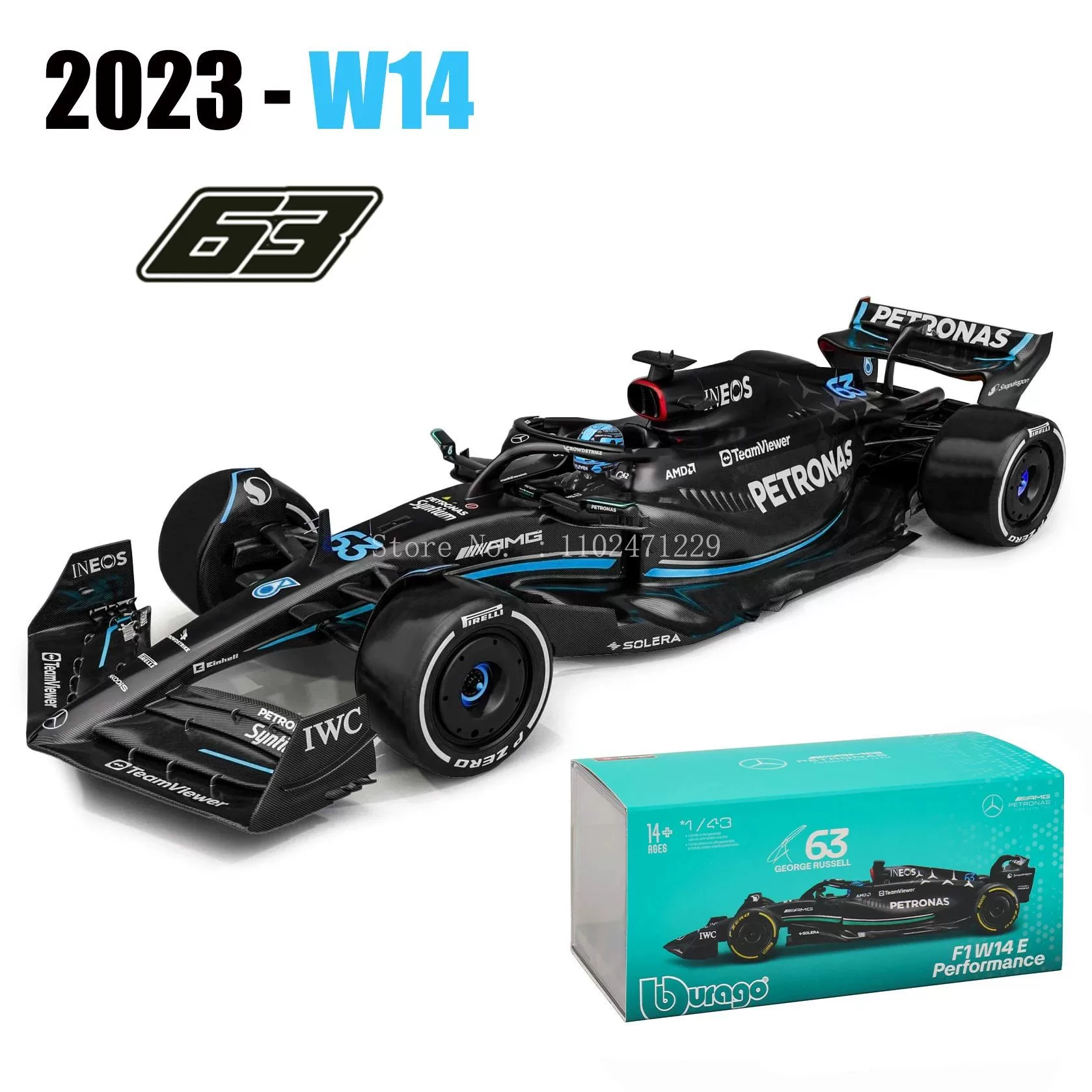 Bburago 1:43 W14 2024 44# Hamilton Mercedes-AMG Petronas F1
