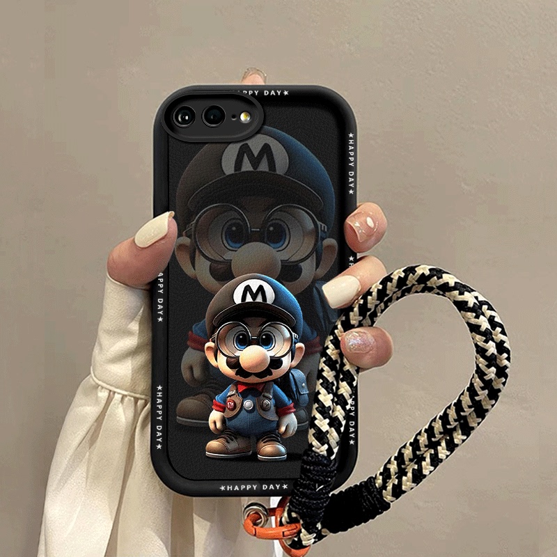 Suitable for Apple 7 Plus Phone Case iPhone 7 Protective Cover 8 Plus Full Coverage Anti-Drop Ladder Case 7 Plus with Lanyard Cute Apple 8 Silicone Female Fan 7 Plus New Backpack Mario