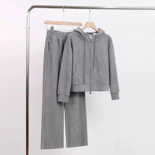 Two-Piece Set New 2025 Two-Way Zipper Fashion Sweatshirt Sportswear Hooded Lazy Style Casual Autumn and Winter Suit for Women