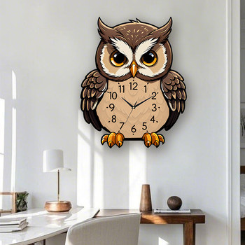 Owl Wall Clock Cartoon Creative Living Room Dining Table Clock Wall Decoration Silent No-Drill Personalized Simple Clock