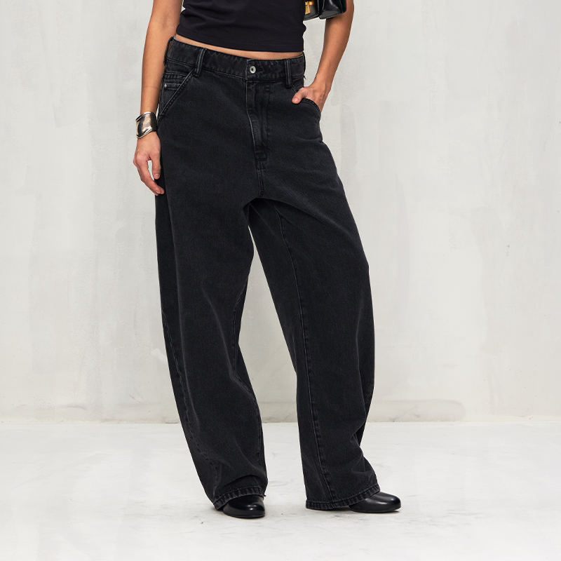 Cdou A3 Loose Casual Wide-Leg Jeans, Vintage Faded Black Denim, Black Retro Versatile Mid-High Waist Cdou A3 Loose Casual Wide-Leg Jeans, Vintage Faded Black Denim, Black Retro Versatile Mid-High Waist