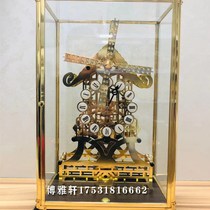 Windmill model clock pure copper mechanical gold-plated table clock European D-style classical craft clock home living room decoration