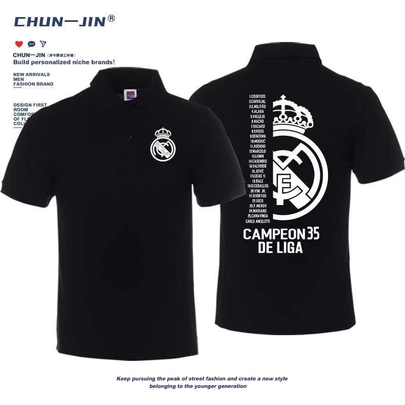 Real Madrid La Liga Champions League 35Th Championship Commemorative Short-Sleeved Polo Shirt Benzema Football Fan Loose Casual T-Shirt