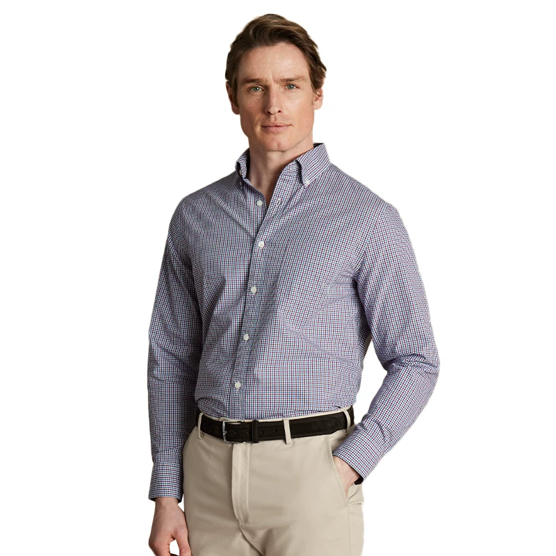[Brand Welfare Area] CHARLES TYRWHITT Рубашка Slim Fit pink blue мини в клетку без глажки Poplin