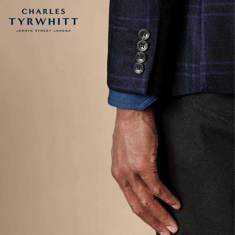 Пиджак из темно-синей шерсти CHarles Tyrwhitt, мужской костюм, облегающий, французский стиль