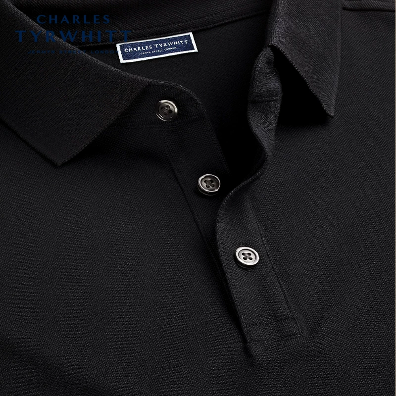 CHARLES TYRWHITT Charlotte тойлбери, черное летнее поло, с вышивкой, с коротким рукавом