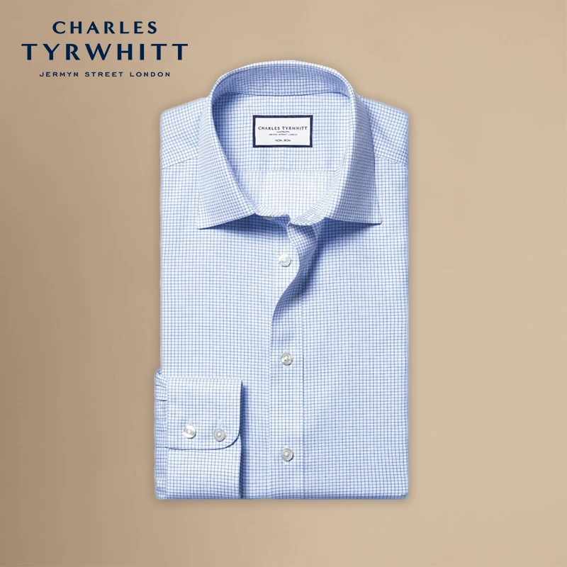 Хлопковая рубашка CHАRLES TYRWHITT цвета индиго синий cornflower blue, приталенный крой, крой по фигуре