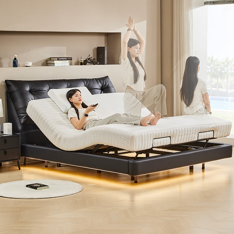 Large Black Bear Fully Automatic Electric Smart Floating Double Bed, Multifunctional for Elderly, Adjustable Zero Gravity, Allowing Couples to Sleep Independently