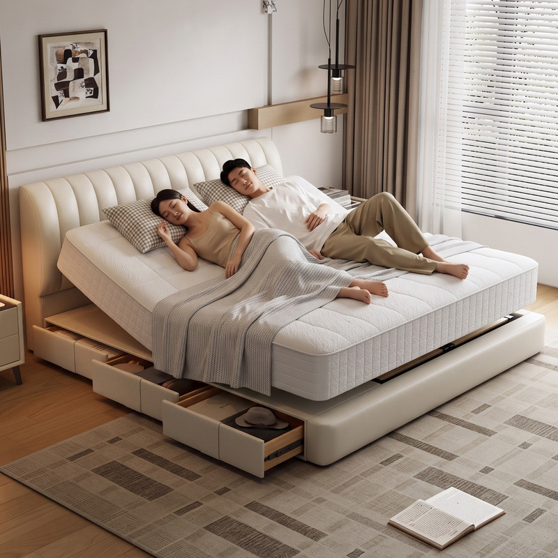 Multifunctional High-Box Smart Bed for Small Apartments, Adjustable Height, Massage, Piano Keys, Electric Bed, Master Bedroom, Voice-Controlled, Double Bed Multifunctional High-Box Smart Bed for Small Apartments, Adjustable Height, Massage, Piano Keys, Electric Bed, Master Bedroom, Voice-Controlled, Double Bed