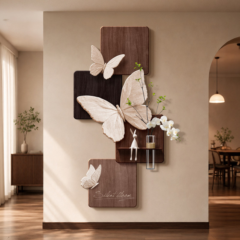 Medieval-Style Entrance Decorative Painting with Three-Dimensional Relief, High-End Butterfly Corridor Wall Art, Entryway Wall Painting Facing the Door