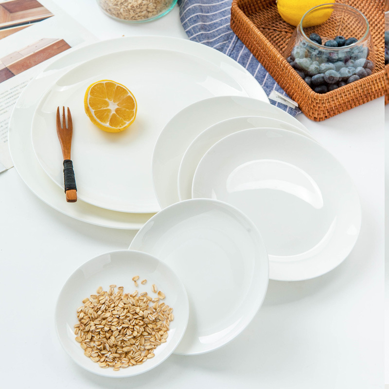 Western-Style Shallow Plate, Bone China Moonlight Plate, Pure White Ceramic Plate, Steak and Pasta Plate, Hotel Table Setting Plate