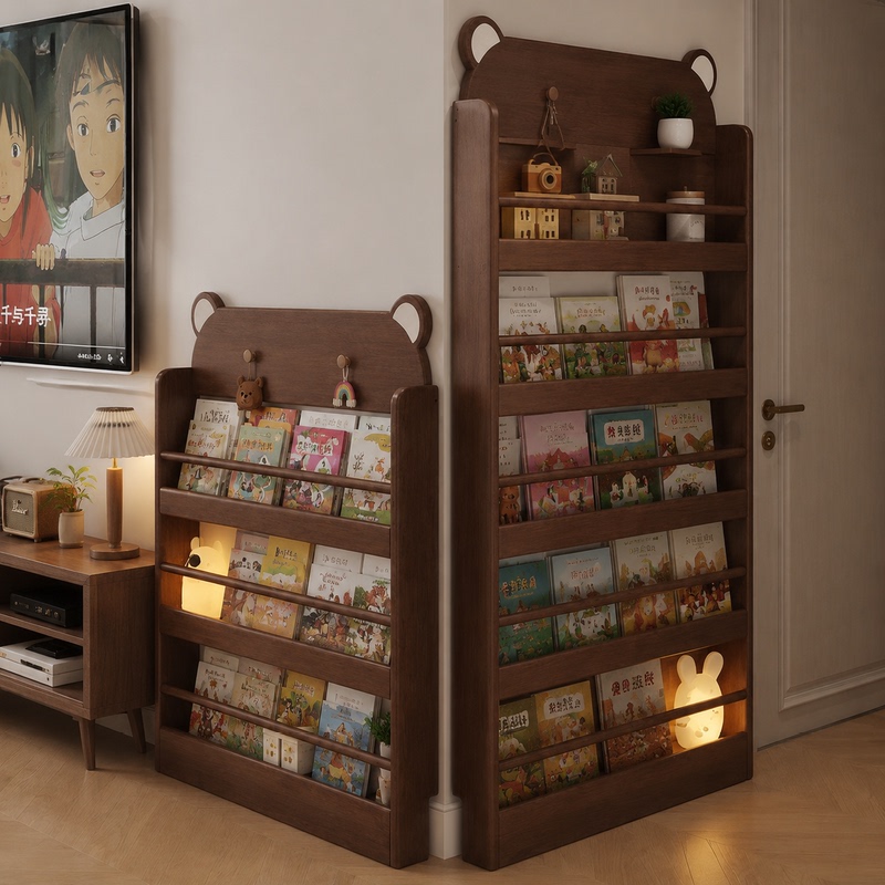 Solid Wood Children's Bookshelf, Picture Book Rack, Ultra-Thin Door-Back Bookshelf, Floor-Standing Wall-Mounted Storage Cabinet, Integrated Narrow Gap Storage Rack