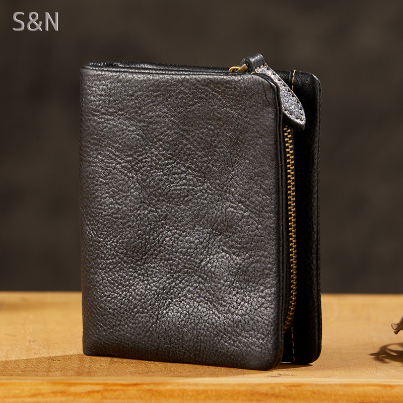 Original Handmade First-Layer Cowhide Vertical Wallet for Men, Short Style, Large Capacity for Storing Coins, Genuine Leather Wallet, Simple Card Holder