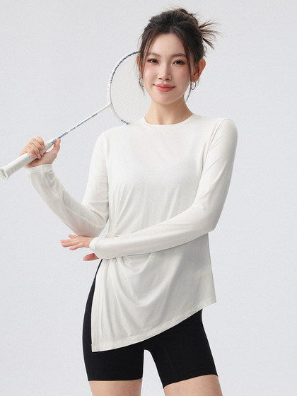 Yoga Tops for Women in Autumn and Winter, Loose and Slimming, Long-Sleeved Blouses, Running Training Clothes, Pilates Fitness T-Shirts, Round Neck