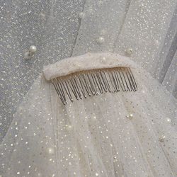 신부 웨딩 진주 베일 반짝이는 머리 장식 슈퍼 요정 Zssen 더블 레이어 짧은 여성 리드 웨딩 액세서리 사진
