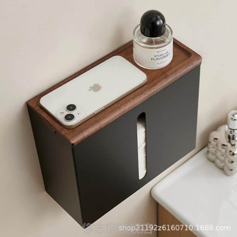 Wall-Mounted Tissue Box, Bathroom Hand Towel Box, Wall-Mounted Toilet Washbasin, Chinese-Style Light Luxury Wooden Tissue Box