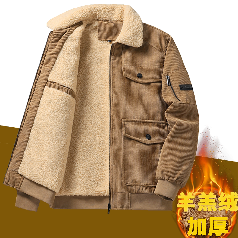 Time Tree Winter Lamb Wool Jacket Men's Corduroy Dad's Cotton Coat with Fleece Lining Thickened Workwear Cotton Jacket for Autumn and Winter Time Tree Winter Lamb Wool Jacket Men's Corduroy Dad's Cotton Coat with Fleece Lining Thickened Workwear Cotton Jacket for Autumn and Winter