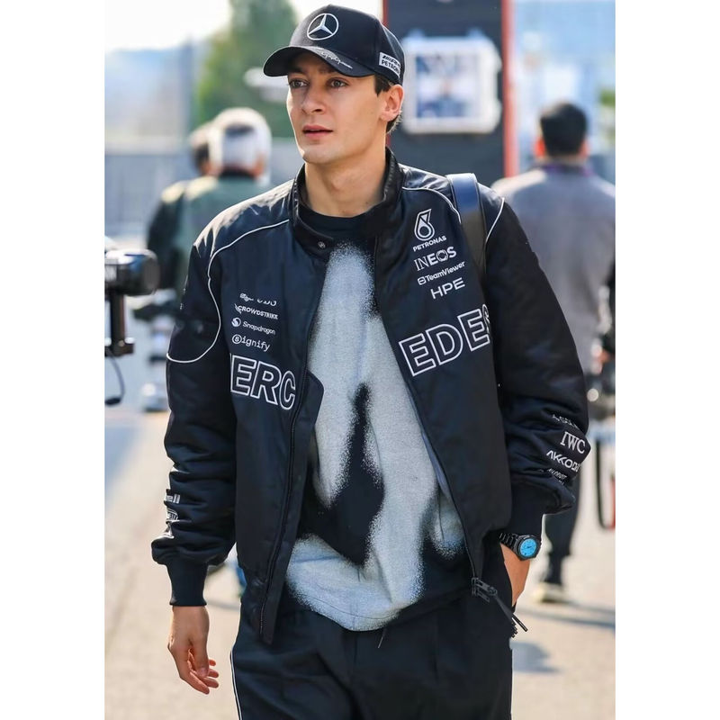 Russell's Same Style F1 Formula Petronas Team Collaboration Yohji Embroidered Zip-Up Flight Jacket