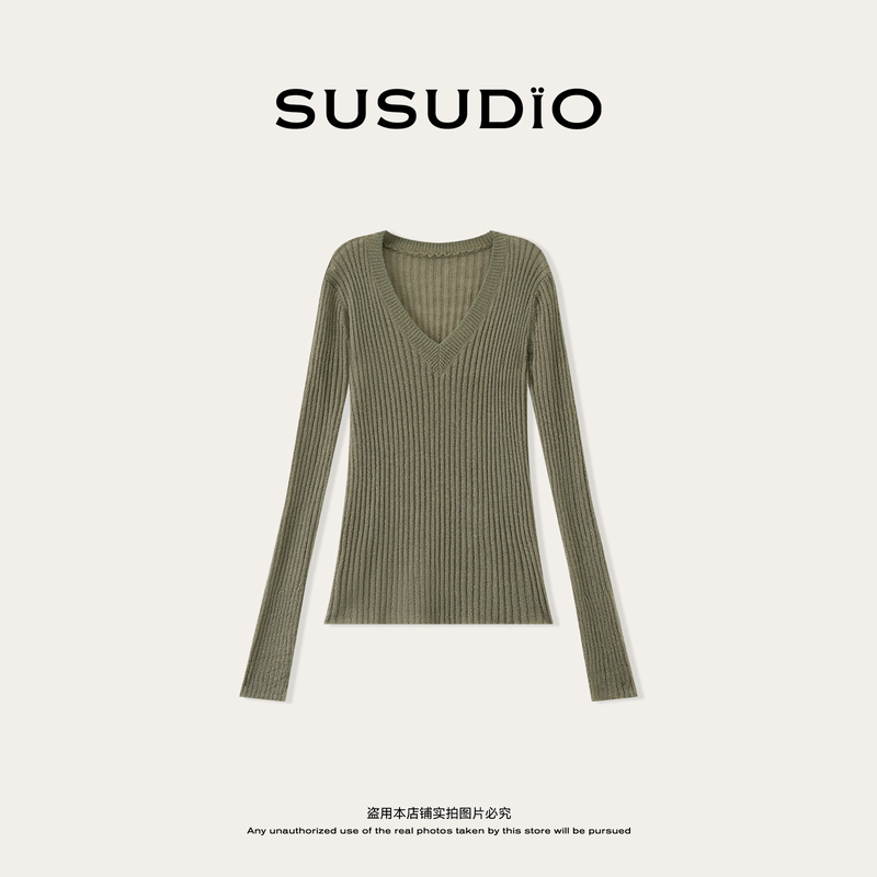 Susudio Autumn Minimalist Slim Fit Vertical Ribbed V-Neck Fluffy Sheep Wool Long Sleeve Sweater 2650106 Susudio Autumn Minimalist Slim Fit Vertical Ribbed V-Neck Fluffy Sheep Wool Long Sleeve Sweater 2650106
