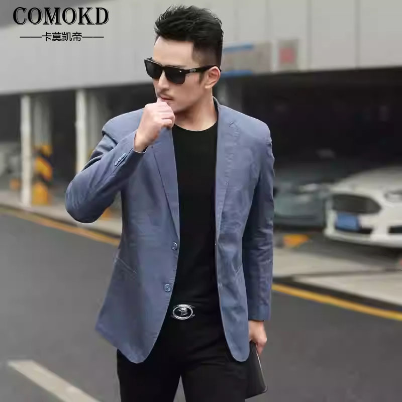 Comokd Linen Casual Suit Men's Lightweight Slim-Fit Single-Breasted Jacket Spring and Autumn New Korean Style Small Suit Jacket Trendy