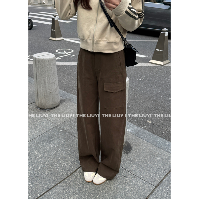 【Liuyi】Focus Pants~ All-Cotton Workwear with Scimitar Design, Washed Cotton, Slimming Casual Pants 6818A5