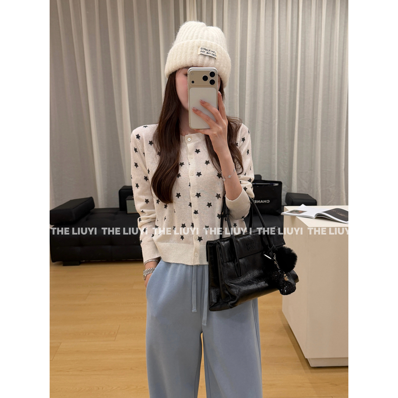 【Liuyi】Gypsophila~ Wool Blend Star Knit Cardigan Sweater 6915B4