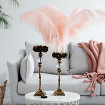 Ningyi retro old glass shade feather decorative candlestick home furnishings metal iron wedding candle typhoon lamp