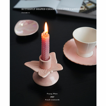Export European style pink retro butterfly shape candle candle holder candlelight dinner decoration ornaments girl heart candle beauty