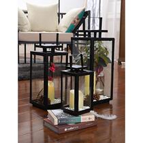 Simple modern European style retro iron glass candle holder outdoor windproof wind lamp portable lamp wedding props lantern