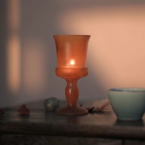 Rongming handmade Mingjian colored glass candlestick two-piece ornament European retro glass atmosphere layout simple decoration