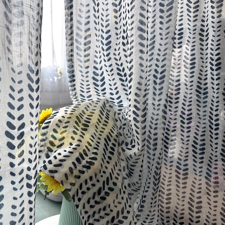 Fashionable pastoral leaf printed finished curtains, gauze curtains, polyester and linen bay windows, leaf partitions, decorative curtains, study curtains