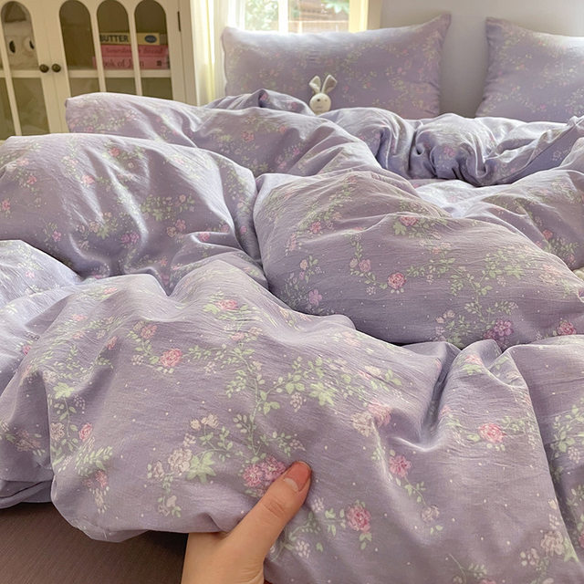Class A Washed Cotton Double Layer Quilt Cover Double Bed Sheet Style Four-Piece Set Door Singles Three-Piece Set Bedding