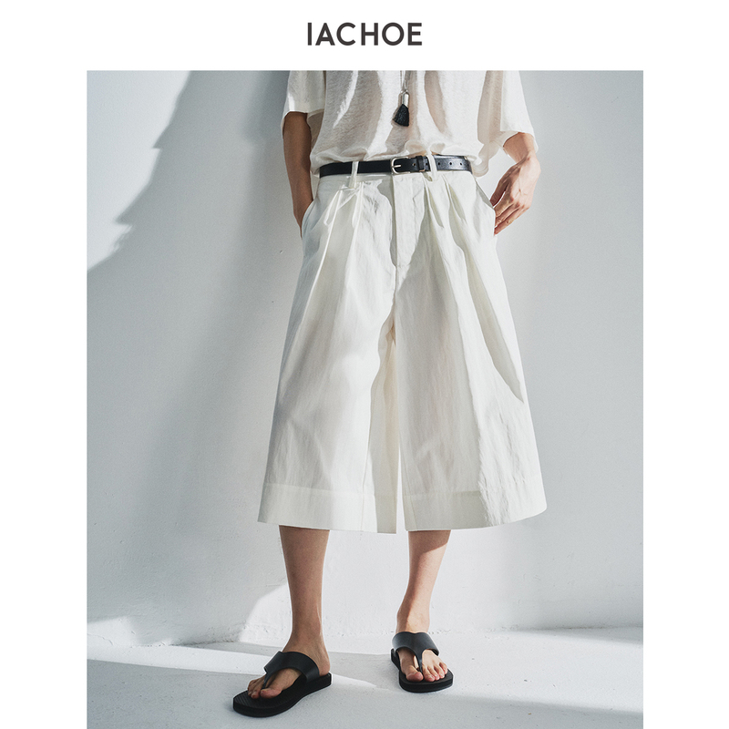 Iachoe Old Money Style Simple White Casual Cropped Pants for Women 26 Summer Relaxed Loose Versatile White Shorts