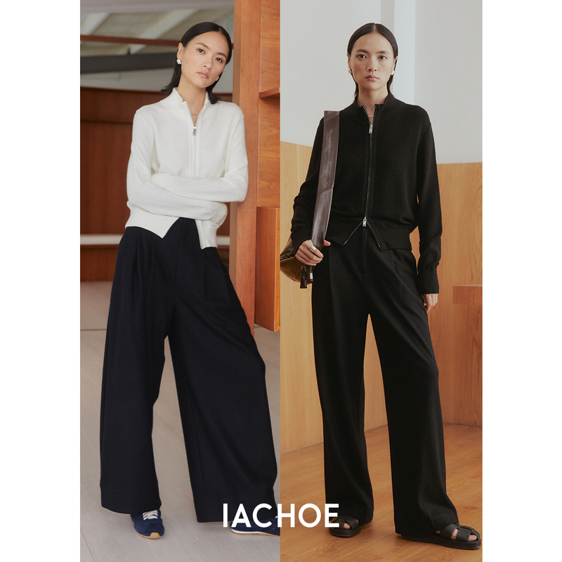 Iachoe [Fitness Expert] Double-Ended Zipper Merino Wool Sweater 26 Spring Knitted Cardigan Short Jacket