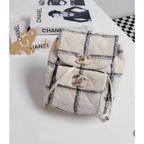 New womens bag fashion retro plaid woolen drawstring flip school bag backpack backpack