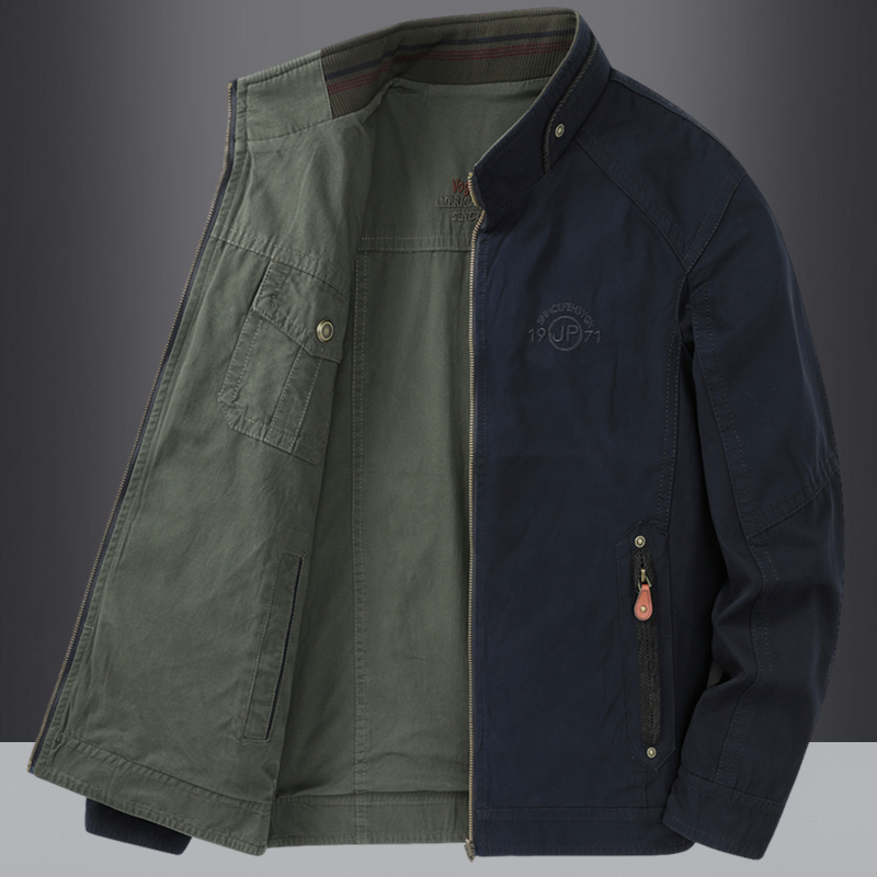 Spring and Autumn Reversible Pure Cotton Jacket for Men, Loose Stand-Up Collar, Middle-Aged Dad's Casual Coat, Men's Washed Jacket