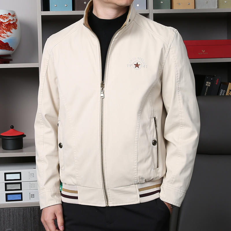 2026 New Men's Jacket Spring and Autumn Pure Cotton Reversible Middle-Aged Casual Loose Dad Jacket Men's Stand Collar 2026 New Men's Jacket Spring and Autumn Pure Cotton Reversible Middle-Aged Casual Loose Dad Jacket Men's Stand Collar