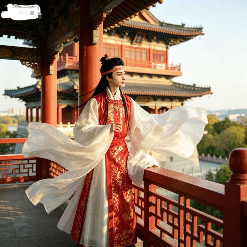 Complete Hanfu Set in Ming Style, Gold-Woven Wedding Attire, Jia Baoyu Cosplay Costume, Jia Baoyu Same Style Square Collar Outer Armor Complete Hanfu Set in Ming Style, Gold-Woven Wedding Attire, Jia Baoyu Cosplay Costume, Jia Baoyu Same Style Square Collar Outer Armor