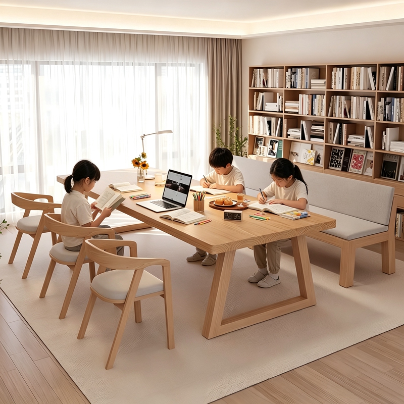 Large Desk for Living Room, Office Desk, Double Study Desk, Simple Home Workbench, Student Reading and Craft Table