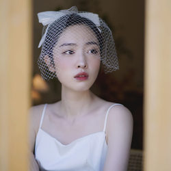 2021 New Veil Headdress Bride U 여자의 짧은 결혼식 기질 베일 메시 웨딩 드레스 슈퍼 요정 시즌 시리즈