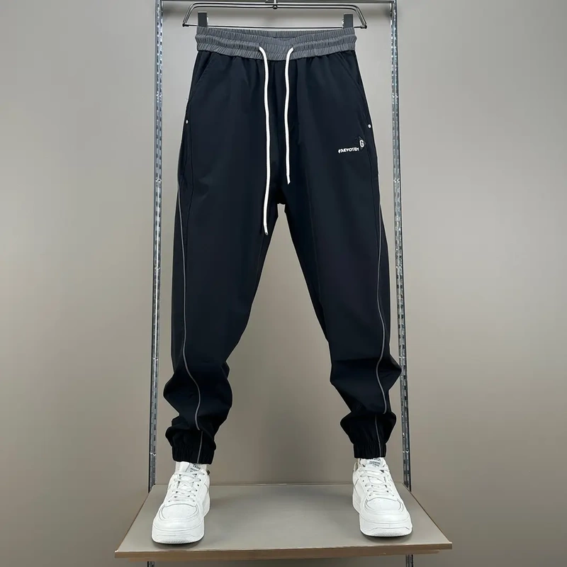 Luxury Trendy Pants Spring and Summer Thin Men's Jogger Casual Pants Loose Fit Elastic Waist Versatile Patchwork Sports Quick-Dry Pants