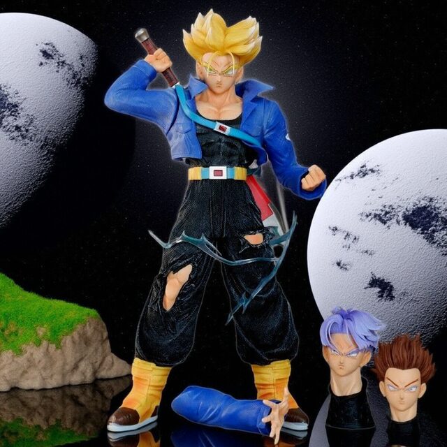Dragon Ball Super Saiyan Figure, Extra Large Trunks with Dual Head Sculptures, Future Warrior Model, Display Piece