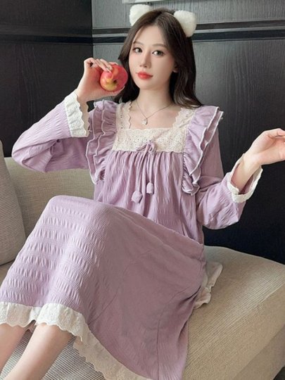 Women's Pajamas, Early Spring New Style, Imitation Cotton Jacquard, Sweet Princess Style Nightgown, Plus Size 120kg Fat mm Home Wear