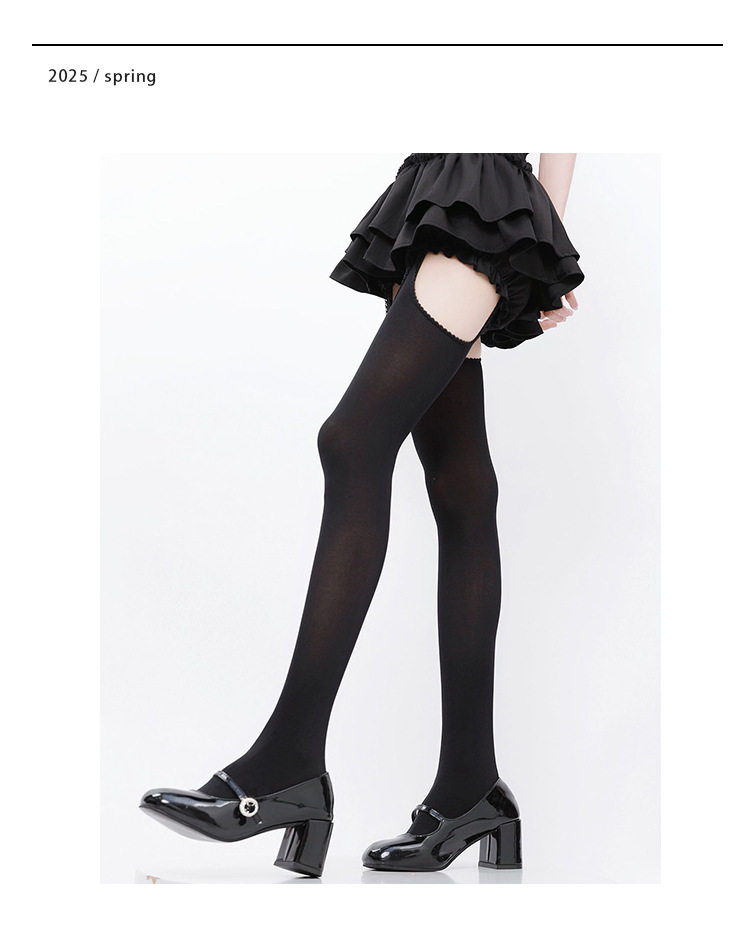 Velvet Lace Garter Stockings Lolita Pure Desire Style Gray Over-The-Knee Socks Y2K Hot Girl Black Stockings — تصویر 1