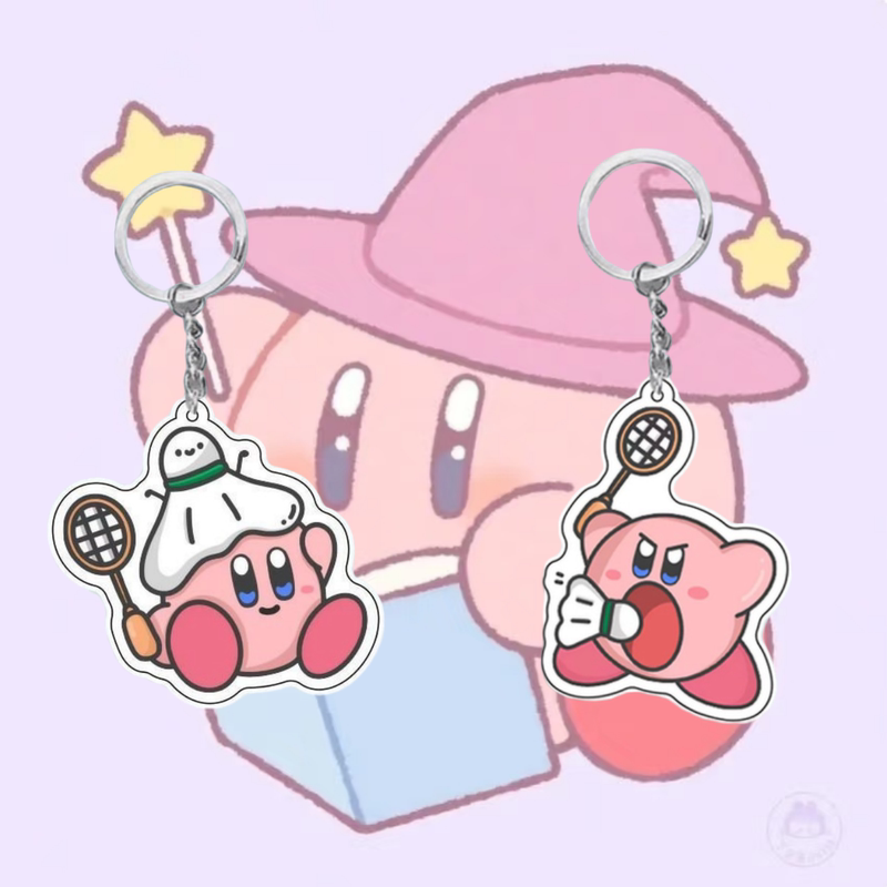 Kirby Playing Badminton Acrylic Keychain Cute Cartoon Couple Accessories Backpack Pendant Gift for Best Friends
